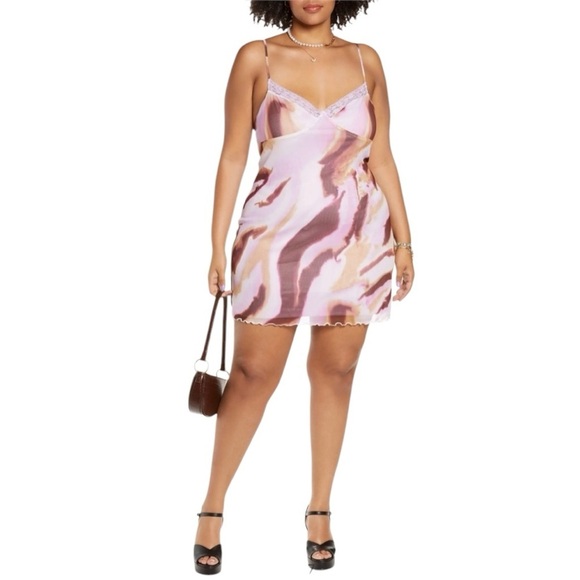 NWT BP.  Lace Cami Mesh Minidress - Tunic Purple Mineral Abstract Size 3X - Picture 1 of 13